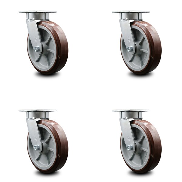 8 Inch Kingpinless Poly on Polyolefin Wheel Swivel Top Plate Caster SCC, 4PK